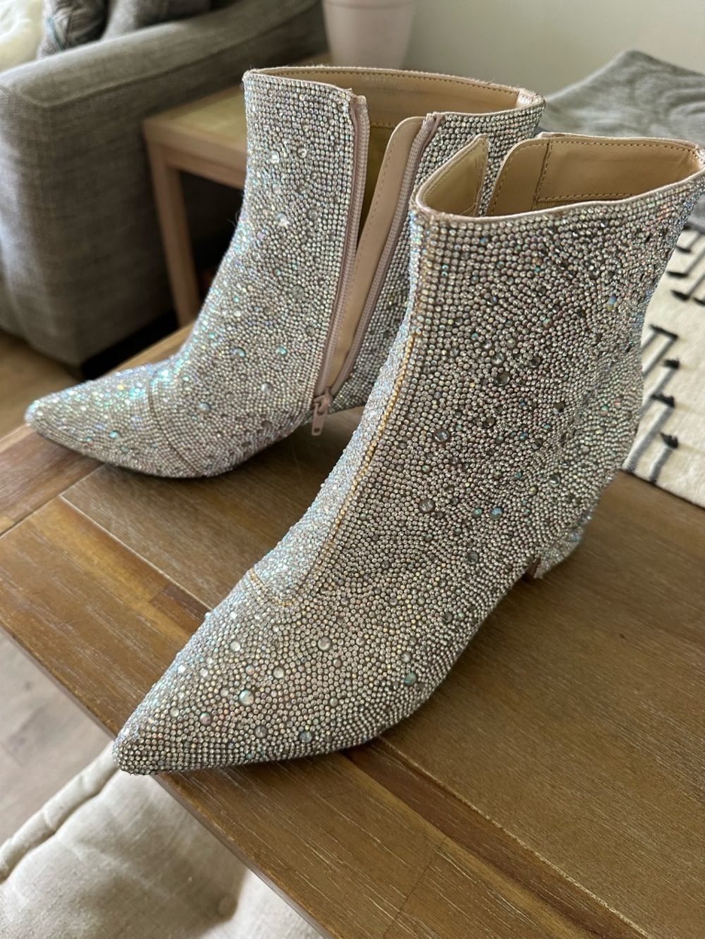 Betsey Johnson Iridescent Crystal Embellished Silver Ankle Kyla Bootie -Size 9 - Picture 5 of 7